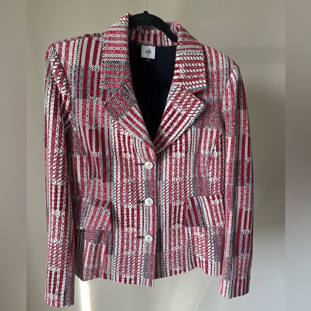 CAbi Red, White & Black Patterned Blazer